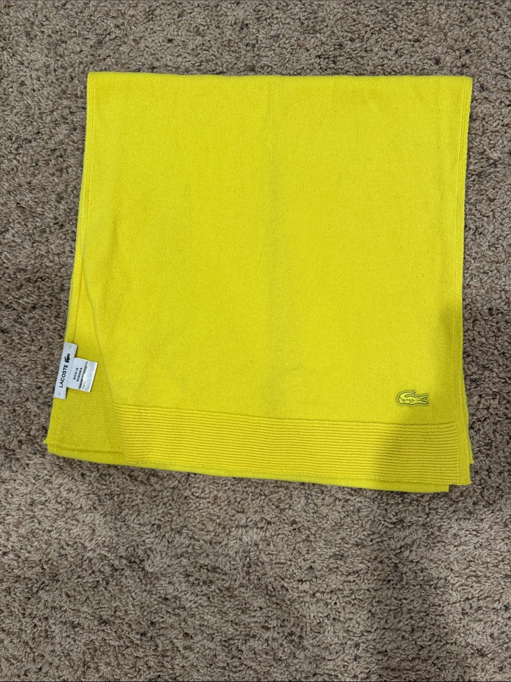 Lacoste Bright Yellow Knit Scarf with Crocodile Emblem 100% cashmere